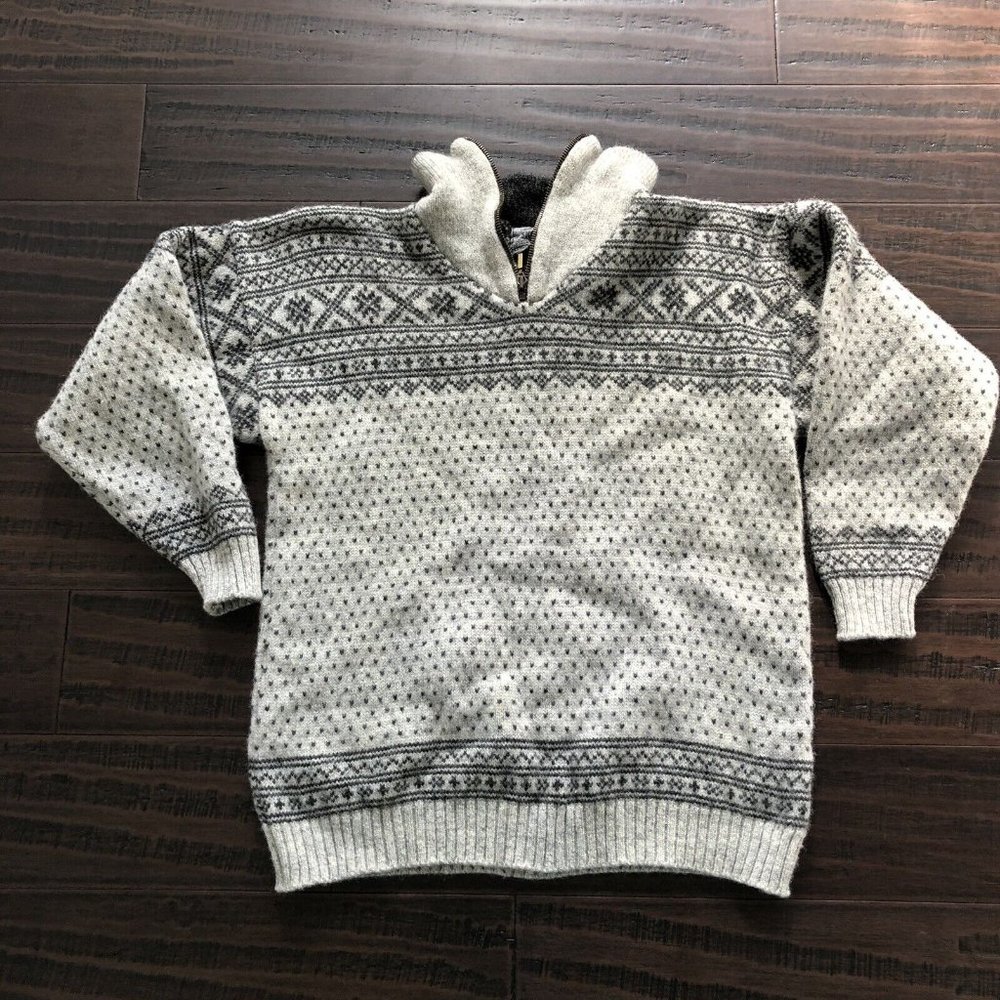 Vtg SKOVDAL DENMARK Sweater Sz M 100% Pure New Wool 1/4 Zip Fair Isle Ski Thick